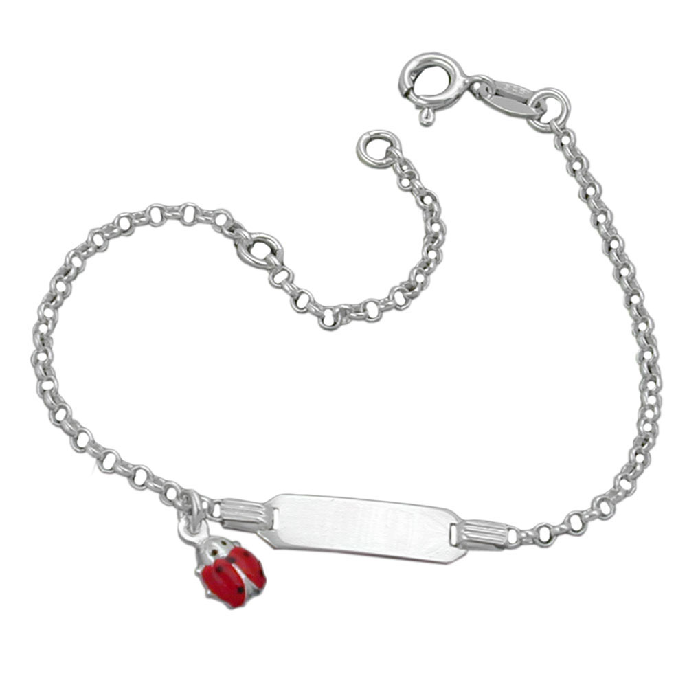 Schildband für Kinder Ankerkette Gravurplatte 19x5,8mm Marienkäfer Silber 925 18cm (Länge 18cm)