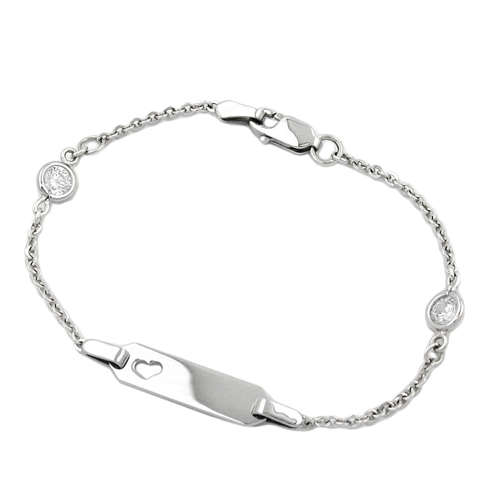 Schildarmband für Kinder 1,7mm Ankerkette mit Herz und 2 Zirkonias rhodiniert Silber 925 15cm (Länge 15cm)