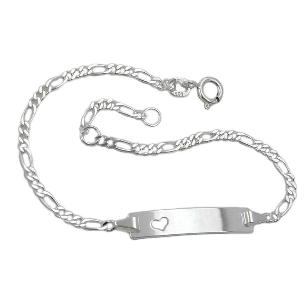 Schildarmband 2mm Figarokette mit Herz Armband mit Gravurplatte 25x5x1mm Silber 925 19cm (Länge 18,5cm)