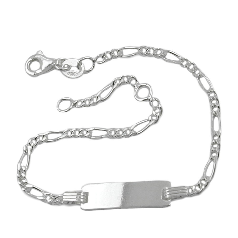 Schildarmband für Kinder 2,2mm Figarokette Gravurplatte 21x5mm Silber 925 16cm (Länge 16cm)