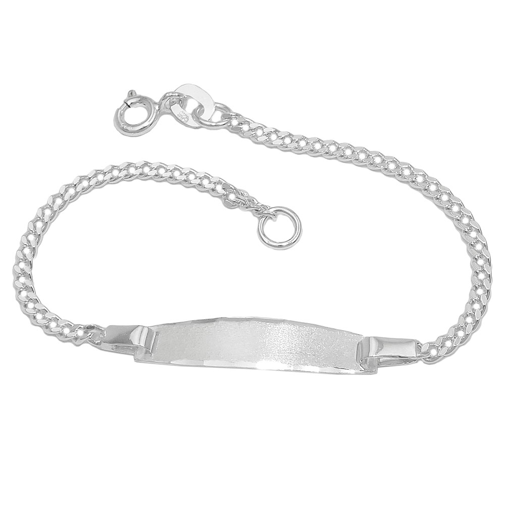 Schildarmband für Kinder 2mm Panzerkette Gravurplatte 23x5mm matt diamantiert Silber 925 14cm (Länge 14cm)