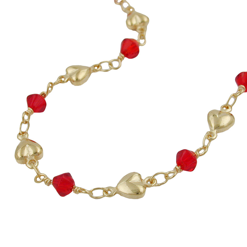 Kette 5mm Fantasie Herz und Glasperle rot AMD 42cm (Länge 42cm)