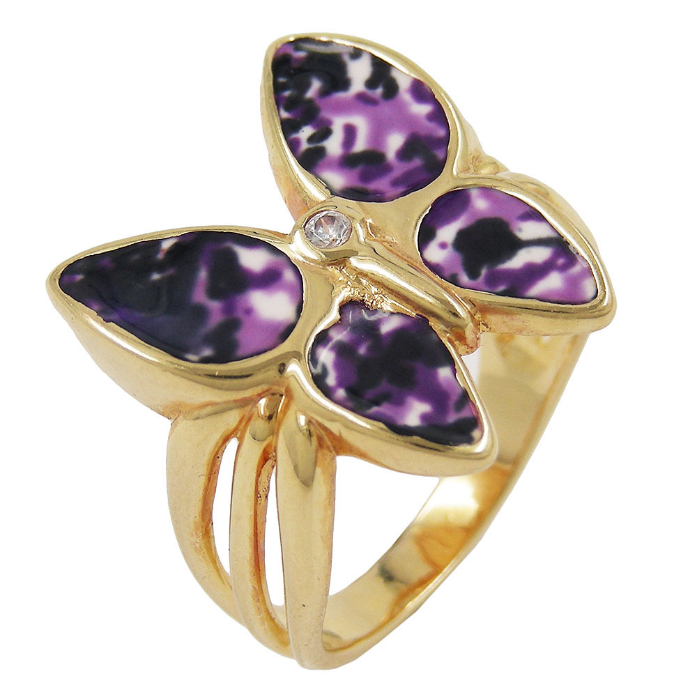 Ring 18x20mm Schmetterling lila farbig lackiert 3 Mikron vergoldet Ringgröße 64 (Ringgröße 64/20,4)