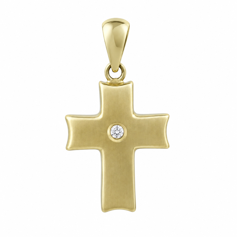 Anhänger 18x12x3,7mm Kreuz mit Zirkonia matt glänzend 9Kt GOLD