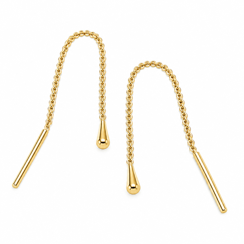 Durchzieher Ohrring Ohrhänger 5x2mm kleiner Kegel 1mm Panzerkettchen 9Kt GOLD