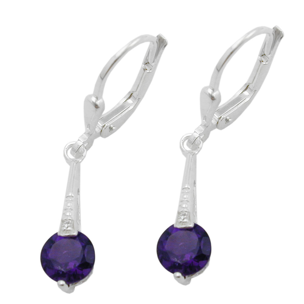 Ohrbrisur Ohrhänger Ohrringe 29x5mm synthetischer Amethyst mit Zirkonia Silber 925