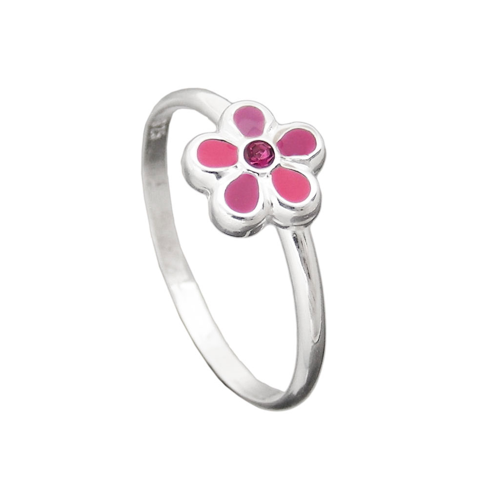 Ring Kinderring mit Blume pink Silber 925 Ringgröße 48 (Ringgröße 48/15,3)