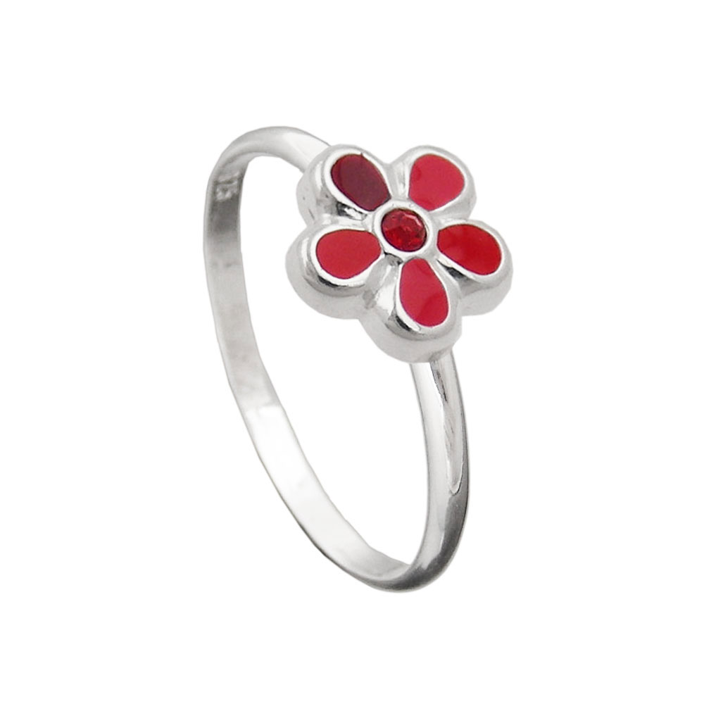 Ring Kinderring mit Blume rot Silber 925 Ringgröße 42 (Ringgröße 42/13,4)