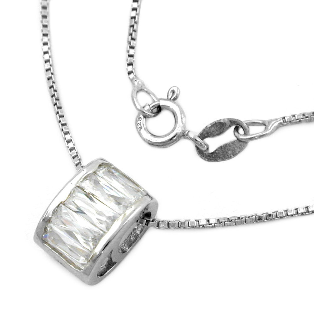 Kette 0,9mm Anhänger oval mit Zirkonias rhodiniert Silber 925 42cm (Länge 42cm)