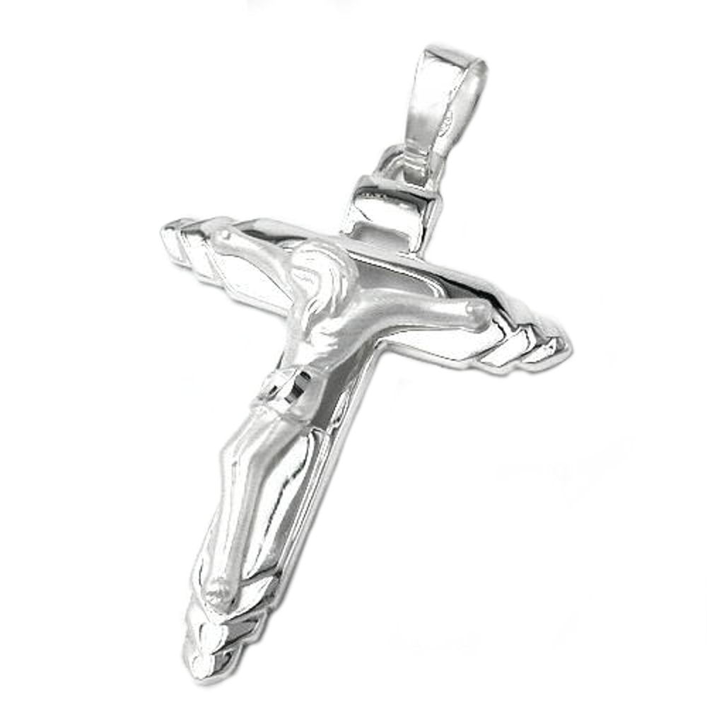 Anhänger 49x35mm Kreuz mit Jesus glänzend matt Silber 925