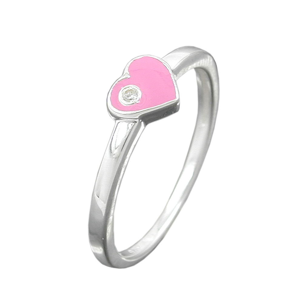 Ring Kinderring mit Herz rosa Silber 925 Ringgröße 46 (Ringgröße 46/14,6)