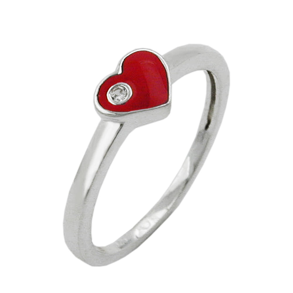 Ring Kinderring mit rotem Herz und weißen Zirkonia Silber 925 Ringgröße 42 (Ringgröße 42/13,4)