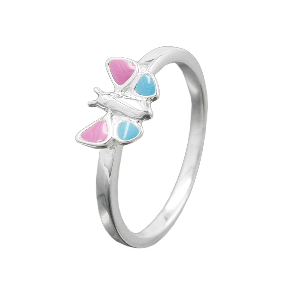 Ring Kinderring Schmetterling rosa hellblau Silber 925 Ringgröße 44 (Ringgröße 44/14,0)