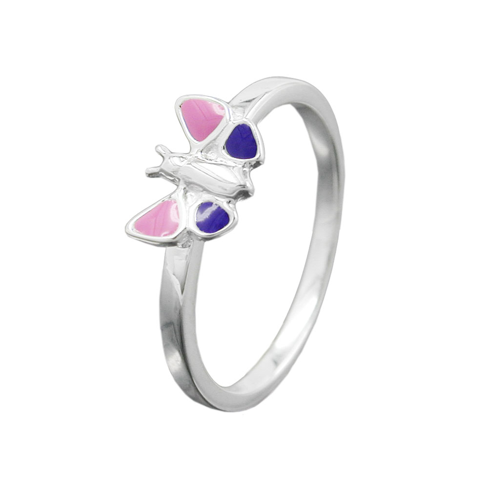 Ring Kinderring Schmetterling lila-pink lackiert Silber 925 Gr. 48 (Ringgröße 48/15,3)