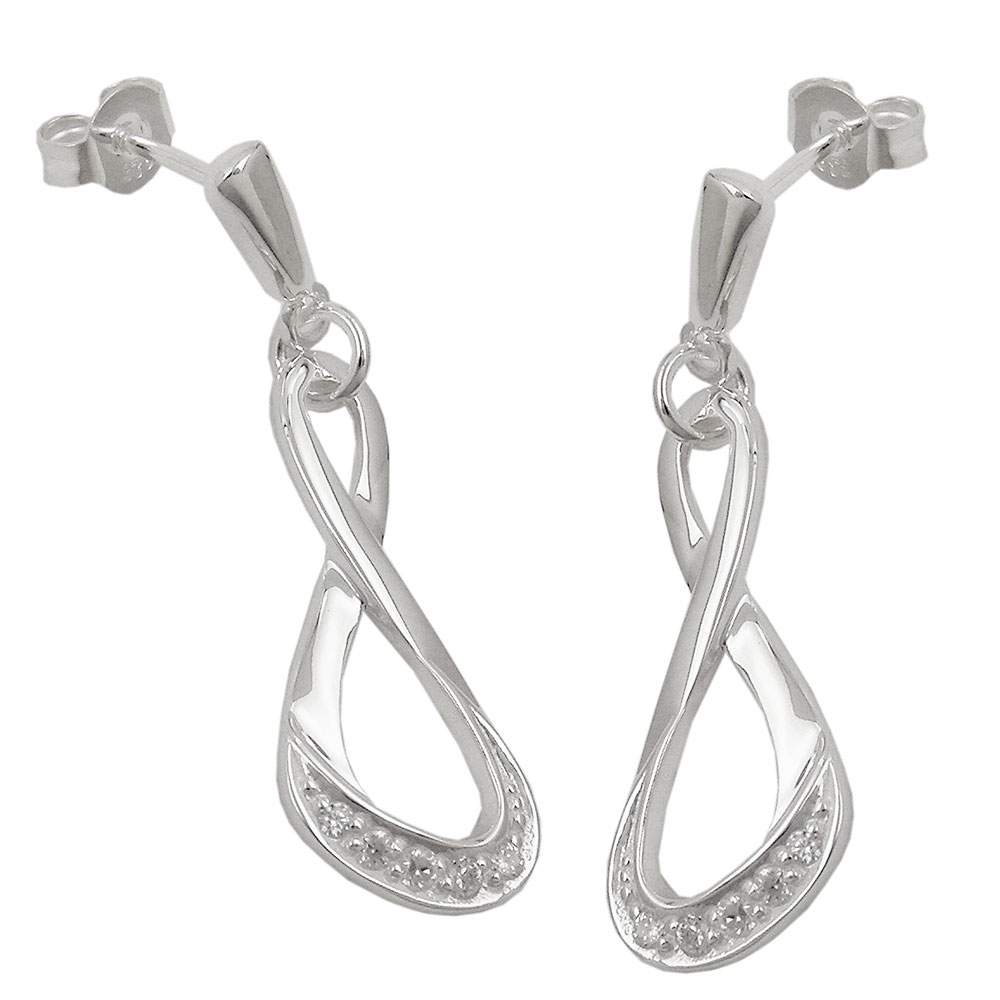 Ohrstecker Ohrring 36x10mm glänzend mit Zirkonias Silber 925