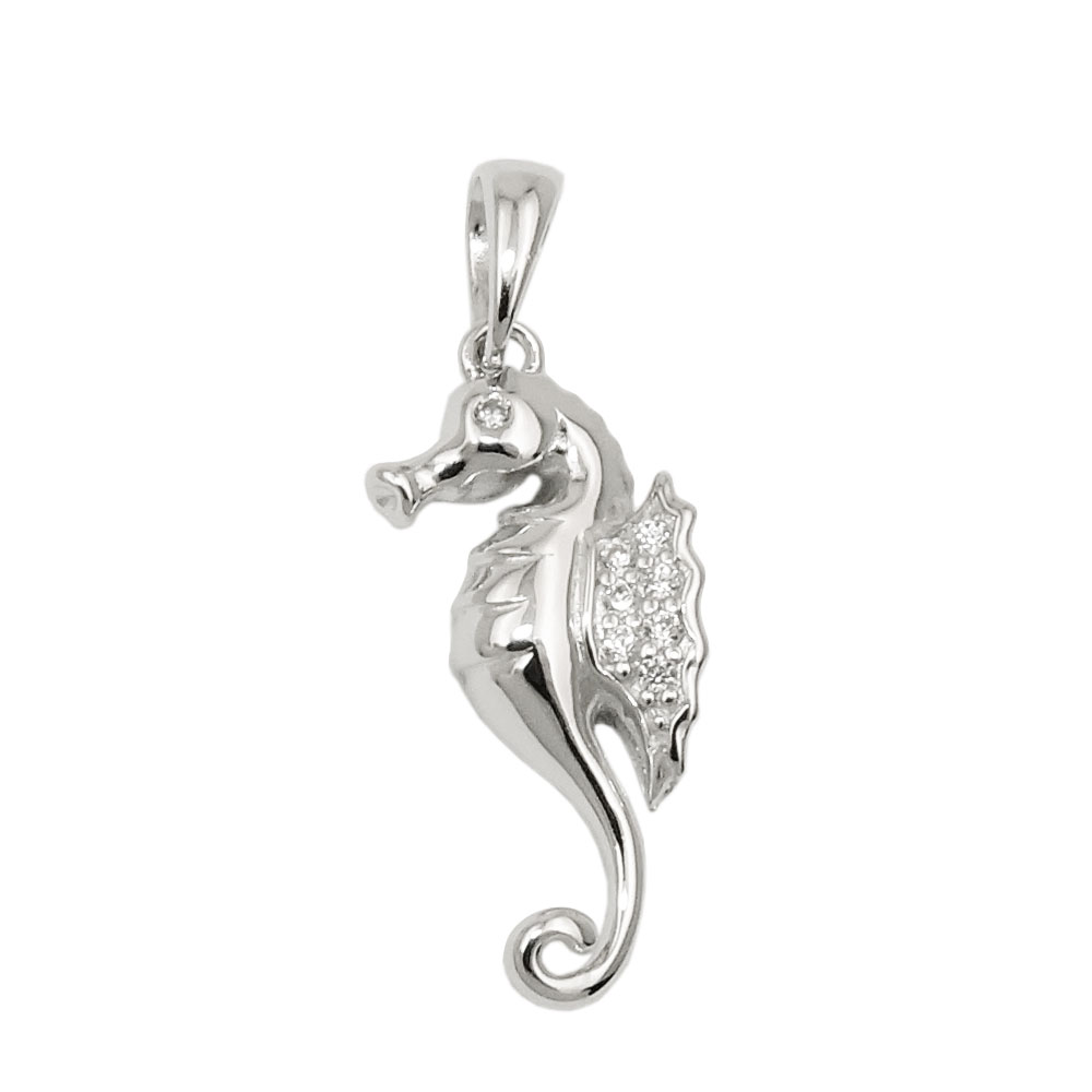 Anhänger 22x10mm Seepferdchen mit Zirkonias glänzend rhodiniert Silber 925