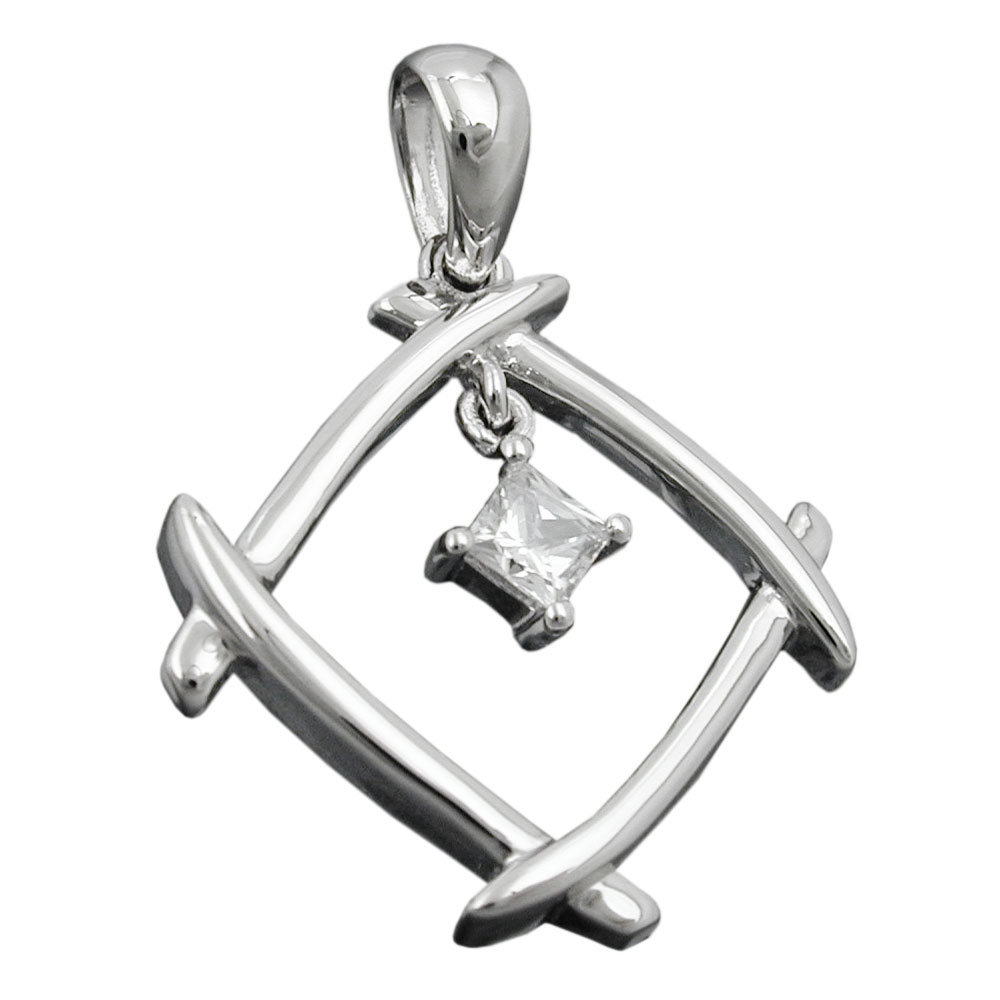 Anhänger 21x21mm Viereck Zirkonia glänzend rhodiniert Silber 925
