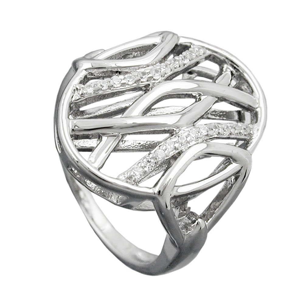 Ring 20mm mit vielen Zirkonias glänzend rhodiniert Silber 925 Ringgröße 60 (Ringgröße 60/19,1)
