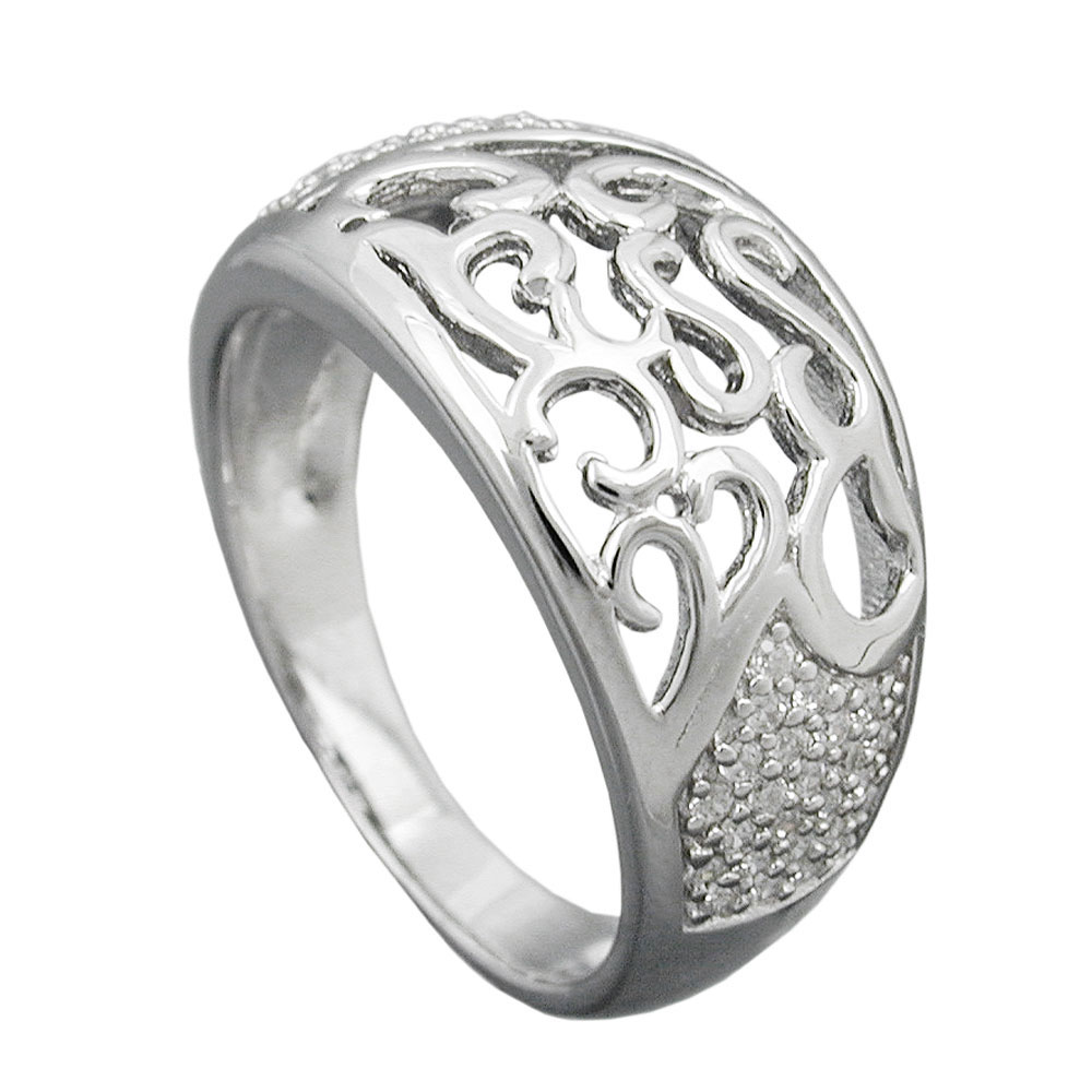 Ring 10mm mit Zirkonias glänzend rhodiniert Silber 925 Ringgröße 54 (Ringgröße 54/17,2)
