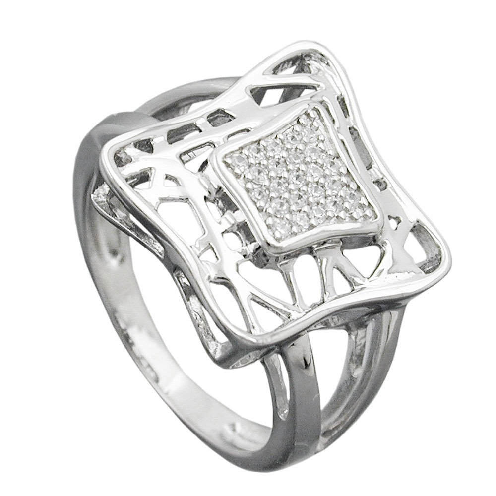 Ring 16mm mit vielen Zirkonias glänzend rhodiniert Silber 925 Ringgröße 54 (Ringgröße 54/17,2)