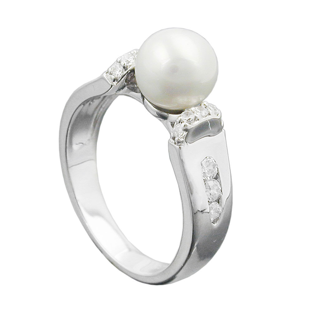 Ring mit 7mm Zuchtperle und vielen Zirkonias rhodiniert Silber 925 Ringgröße 58 (Ringgröße 58/18,5)