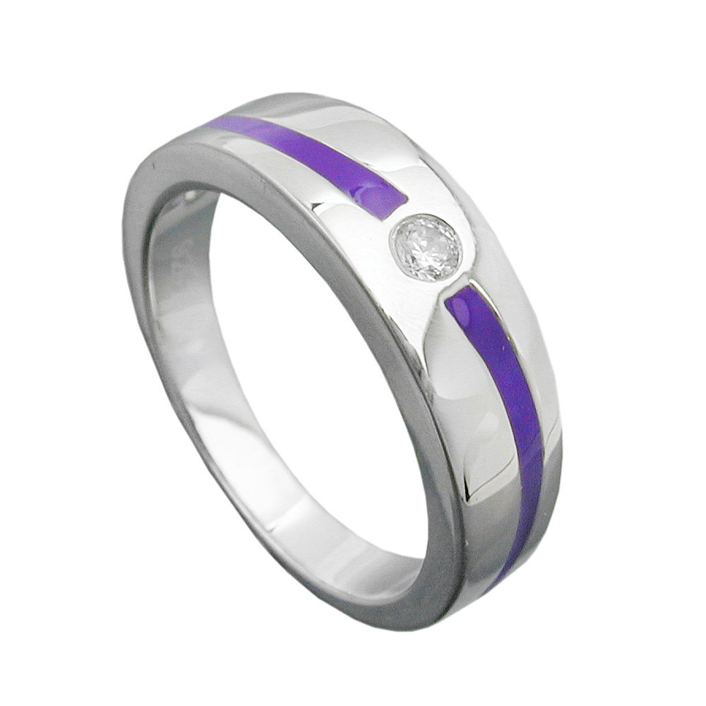 Ring 6mm lila Lackeinlage Zirkonia weiß glänzend rhodiniert Silber 925 Ringgröße 54 (Ringgröße 54/17,2)