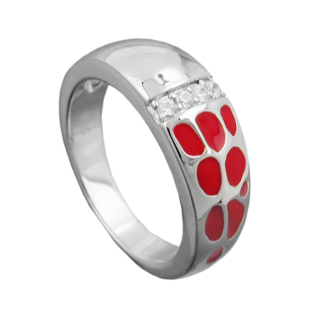 Ring 7mm rote Lackeinlage 4 Zirkonias glänzend rhodiniert Silber 925 Ringgröße 56 (Ringgröße 56/17,8)