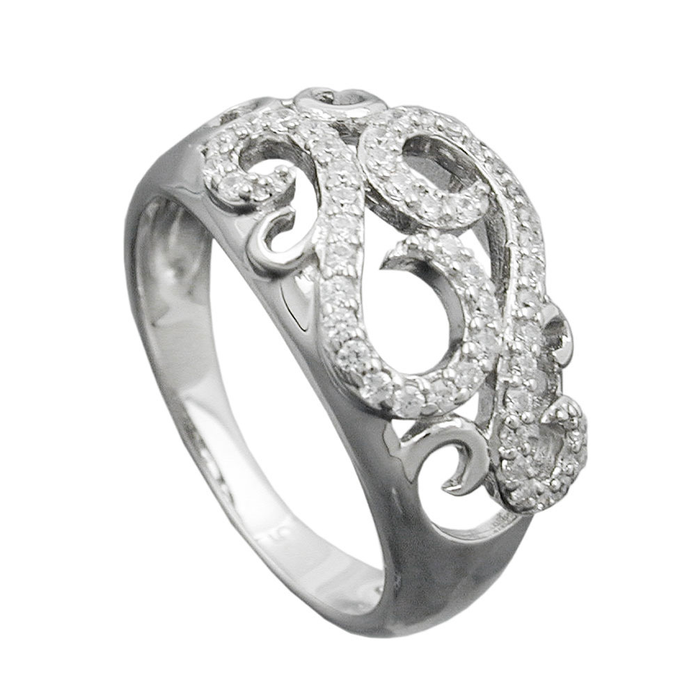 Ring 11mm floral mit vielen Zirkonias glänzend rhodiniert Silber 925 Ringgröße 60 (Ringgröße 60/19,1)
