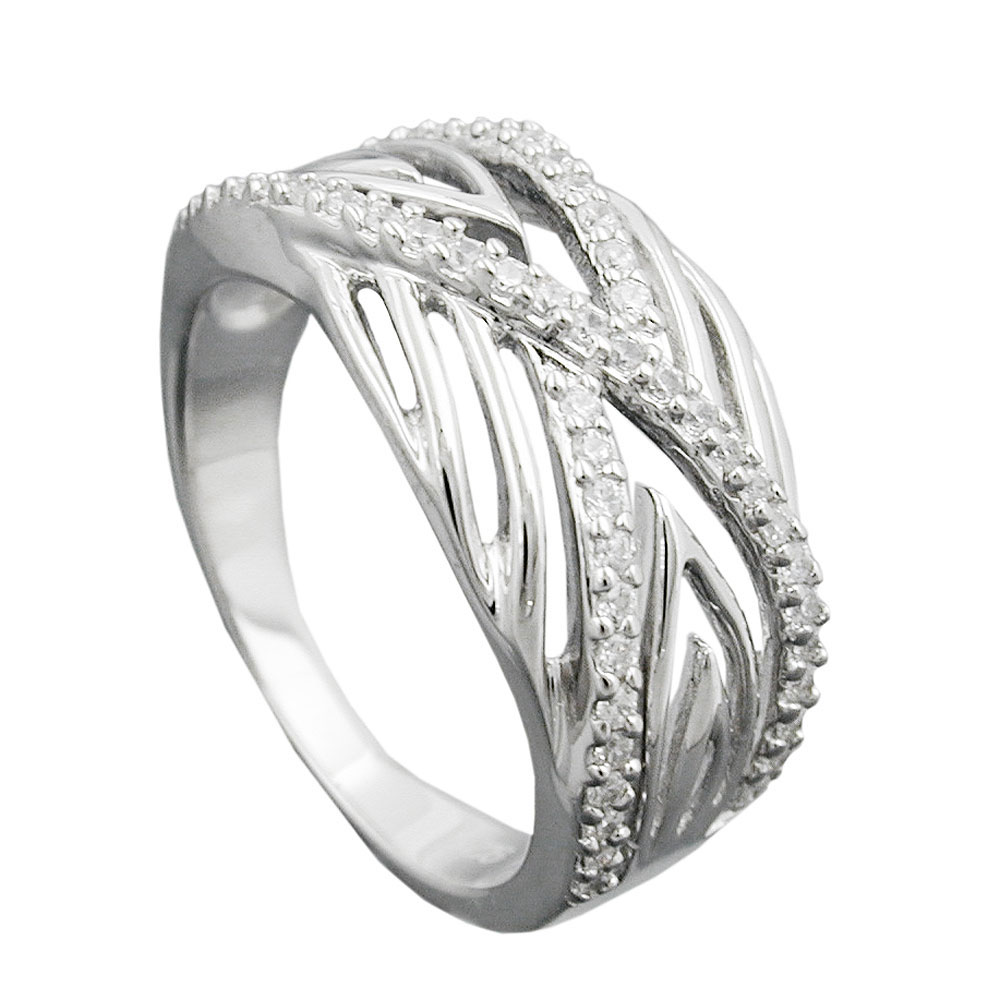Ring 11mm mit vielen Zirkonias glänzend rhodiniert Silber 925 Ringgröße 58 (Ringgröße 58/18,5)