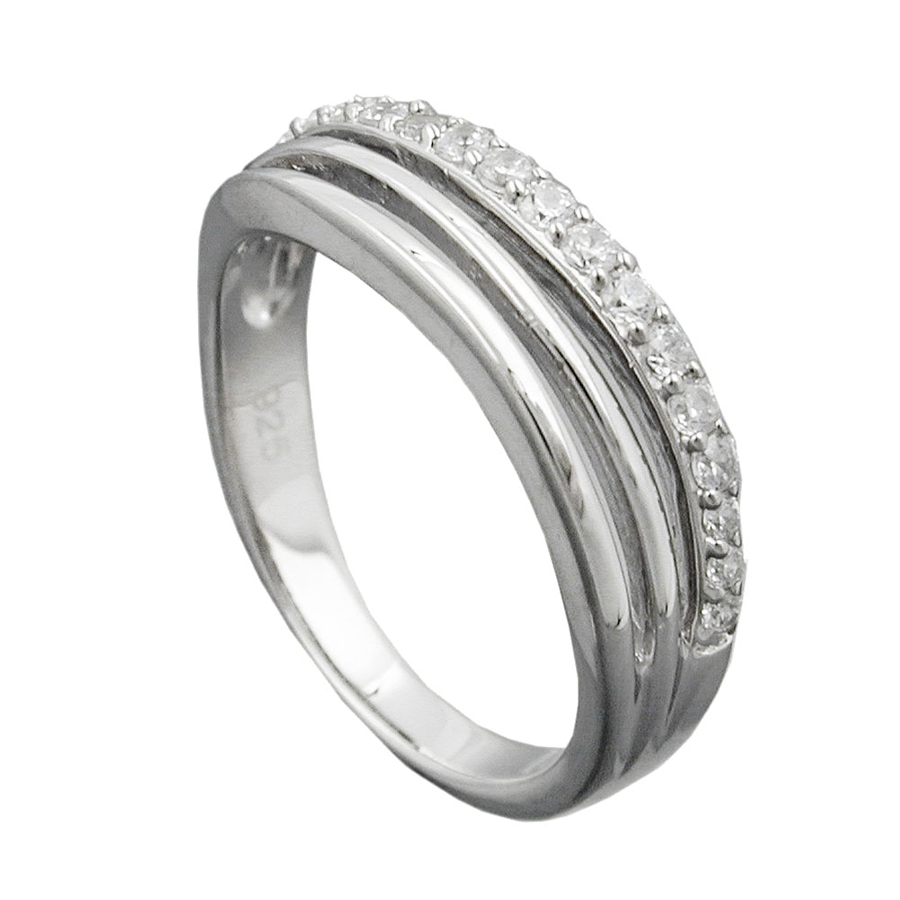 Ring 6mm mit Zirkonias glänzend rhodiniert Silber 925 Ringgröße 54 (Ringgröße 54/17,2)