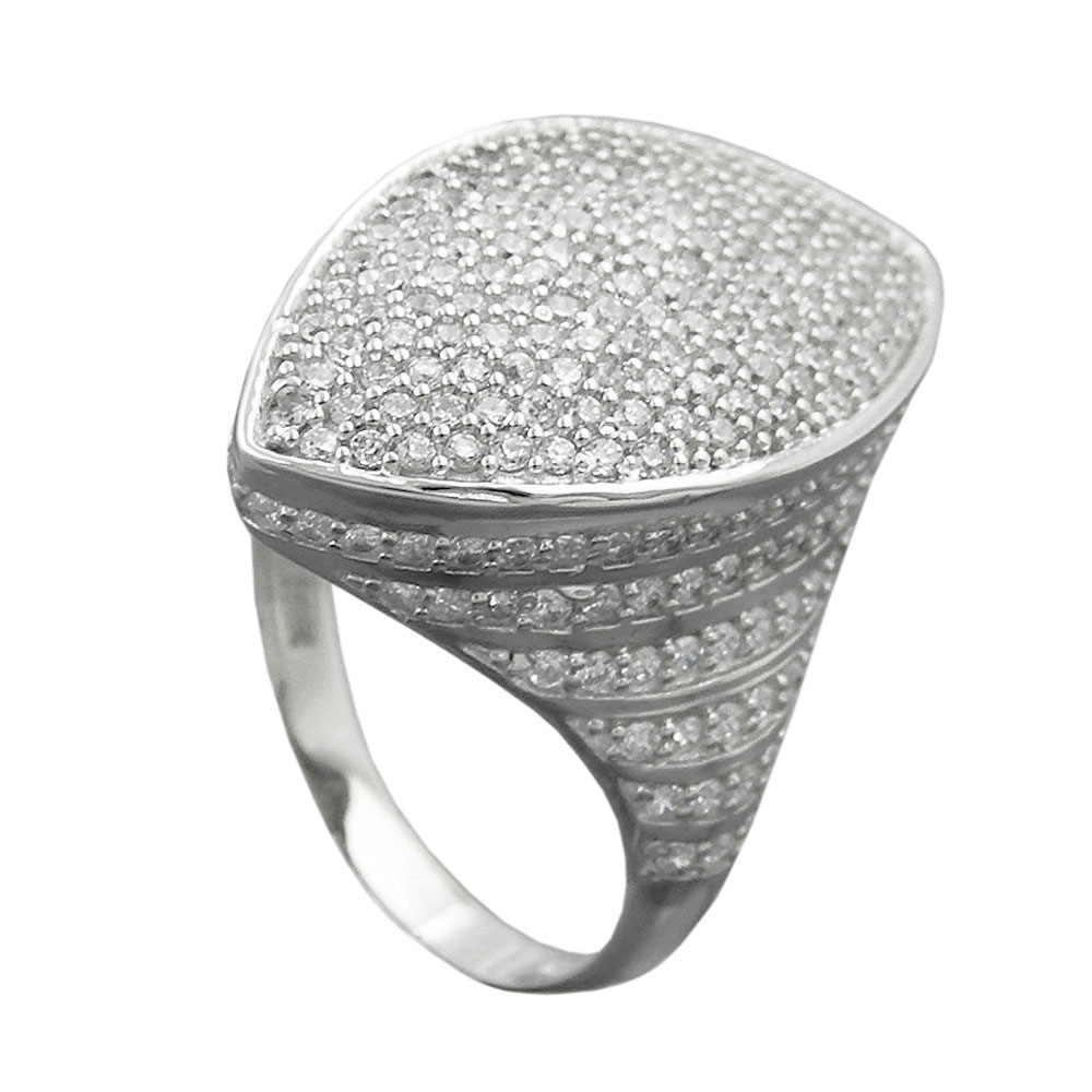 Ring 23x11mm mit vielen Zirkonias rhodiniert Silber 925 Ringgröße 62 (Ringgröße 62/19,7)