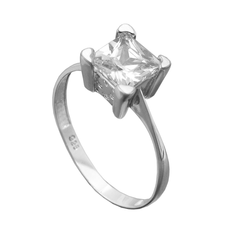 Ring 8mm einzelner Zirkonia glänzend rhodiniert Silber 925 Ringgröße 56 (Ringgröße 56/17,8)