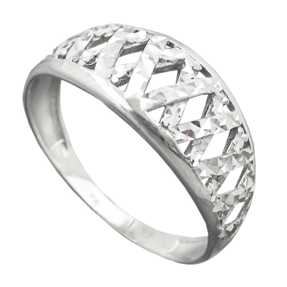 Ring 9mm Muster ausgestanzt glänzend diamantiert rhodiniert Silber 925 Ringgröße 61 (Ringgröße 61/19,4)