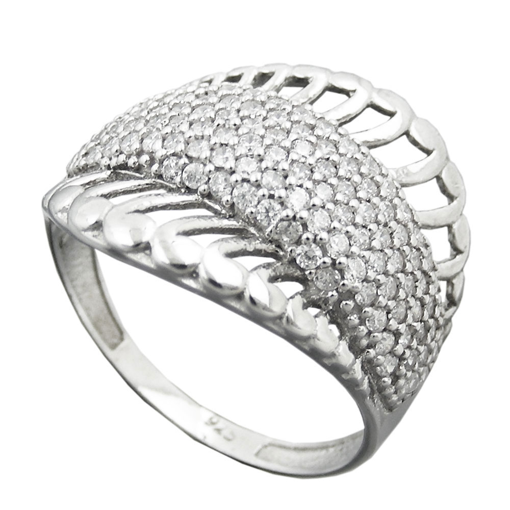 Ring 18mm mit vielen Zirkonias glänzend rhodiniert Silber 925 Ringgröße 56 (Ringgröße 56/17,8)