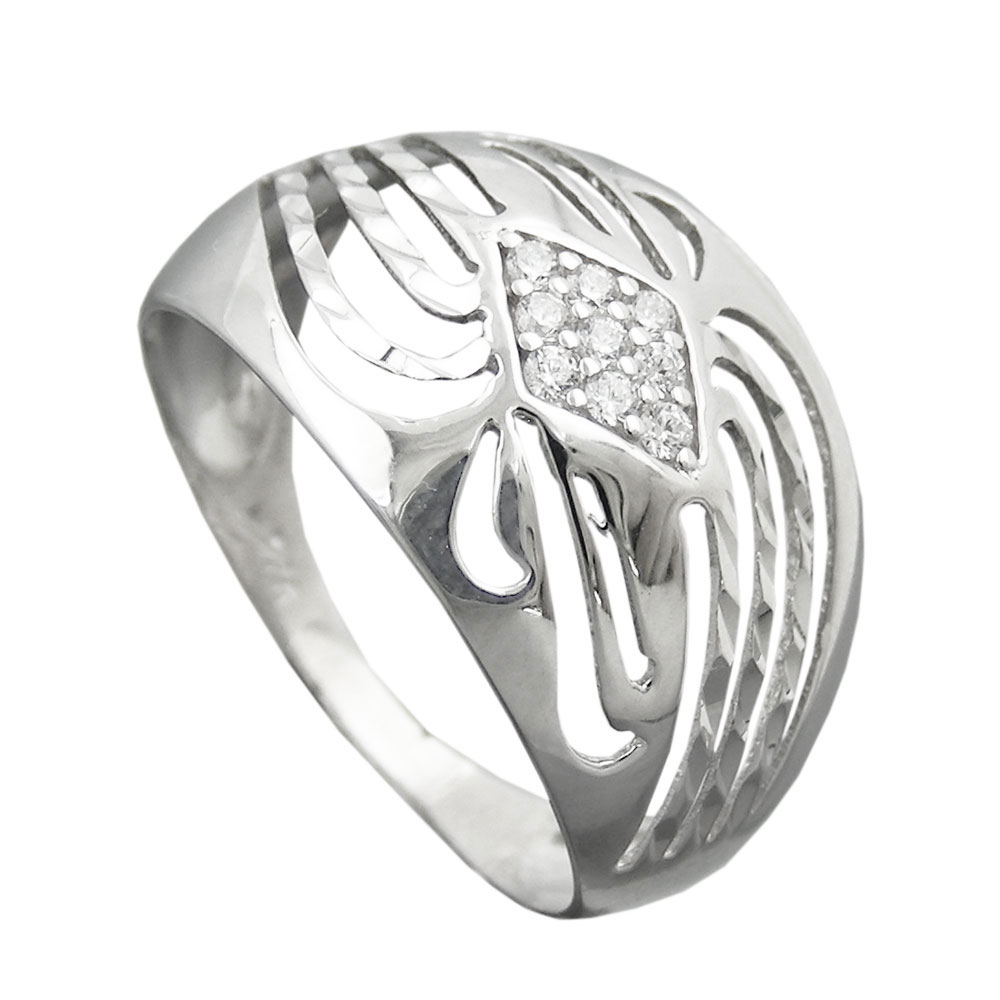 Ring 12mm mit Zirkonias glänzend diamantiert rhodiniert Silber 925 Ringgröße 57 (Ringgröße 57/18,1)