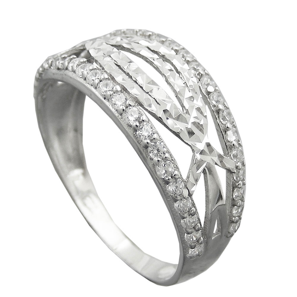 Ring 9mm mit Zirkonias glänzend diamantiert rhodiniert Silber 925 Ringgröße 58 (Ringgröße 58/18,5)
