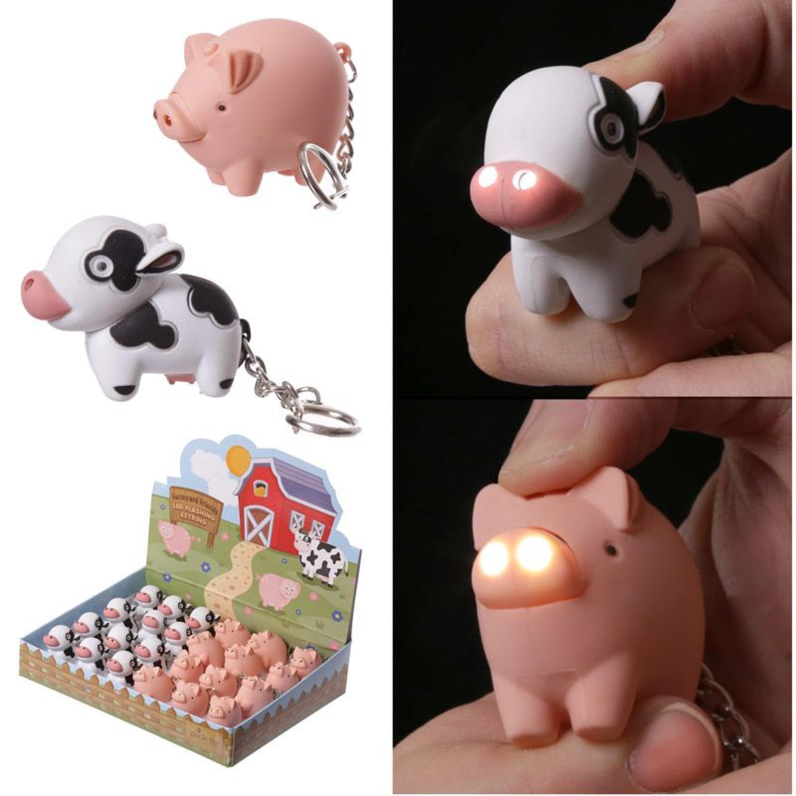 Bauernhof Kuh & Schweinchen LED mit Ton Schlüsselanhänger (pro Stück)