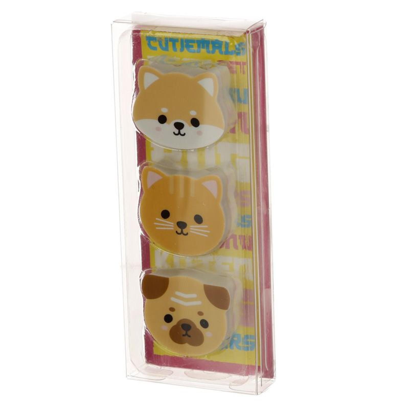 Mops, Katze, Shibu Inu Hund Radiergummis 3er Set (pro Stück)