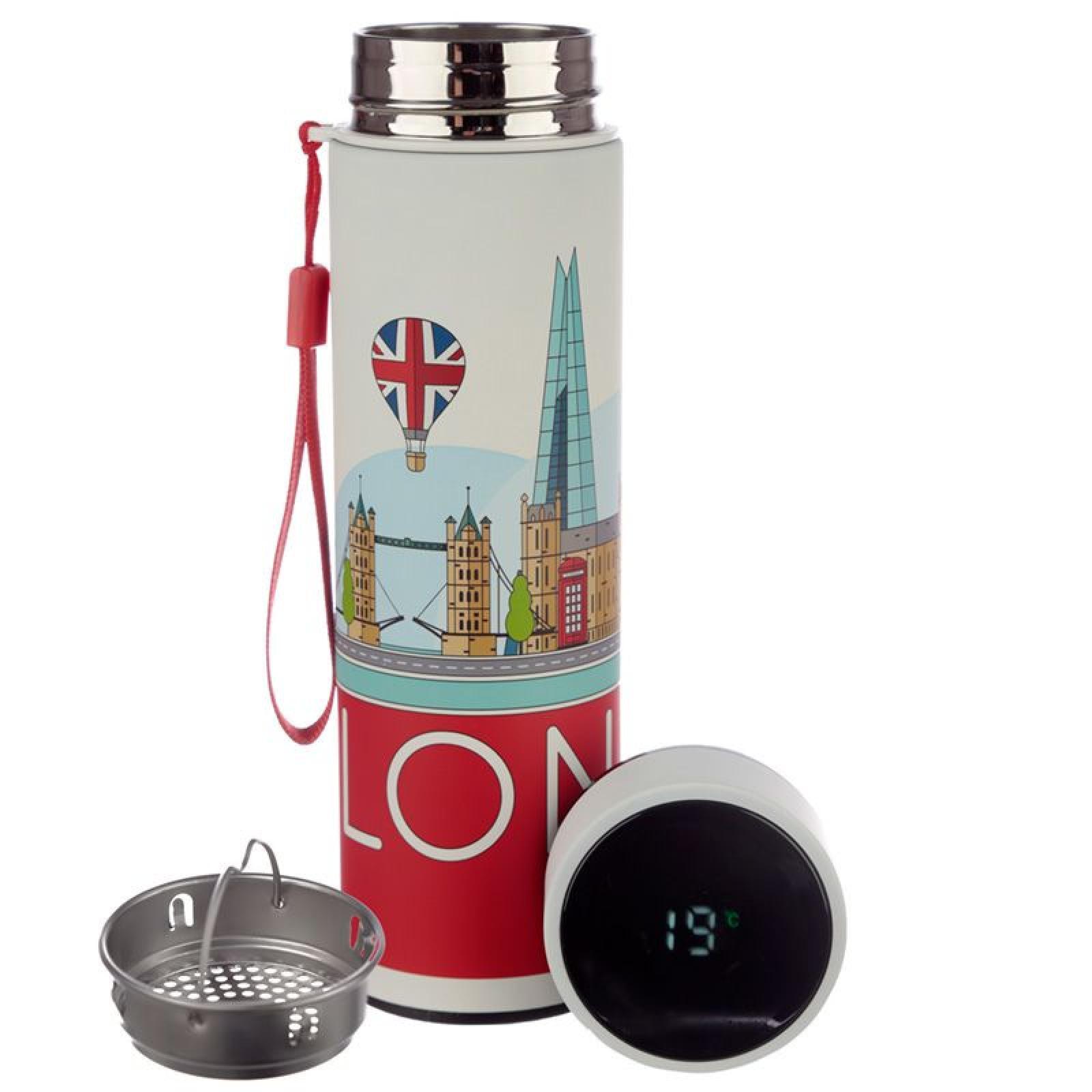 London Icons wiederverwendbare Thermo Isolier- Edestahl Trinkflasche mit Digital Thermometer 450ml