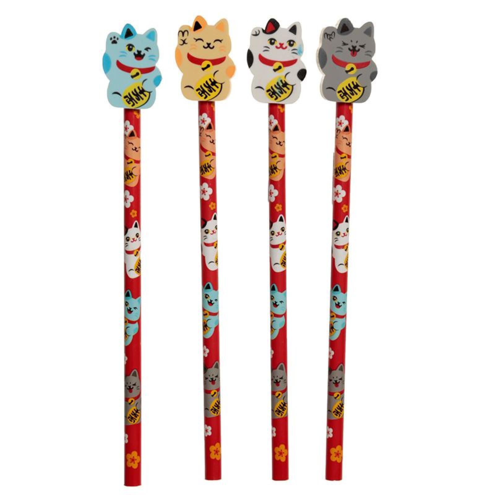 Maneki Neko Glückskatze Bleistift mit Radiergummi-Spitze (pro Stück)