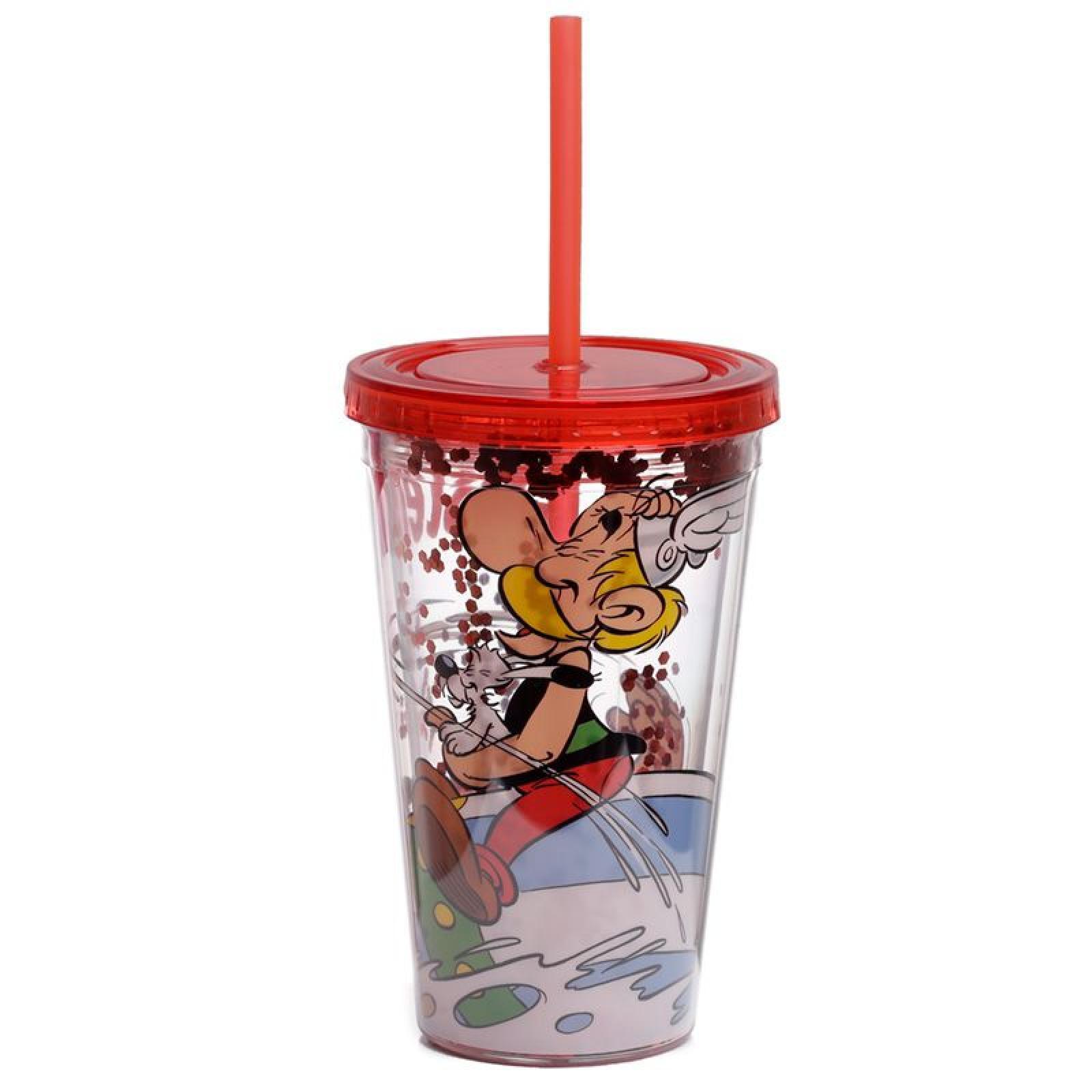 Asterix doppelwandiger wiederverwendbarer Becher mit Strohhalm & Deckel 500ml (pro Stück)