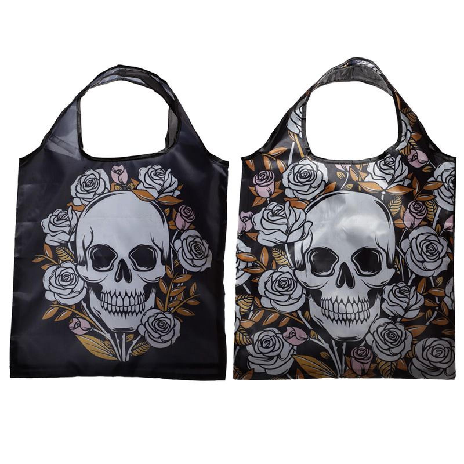 Faltbare wiederverwendbare Einkaufstasche - Skulls & Roses (pro Stück)