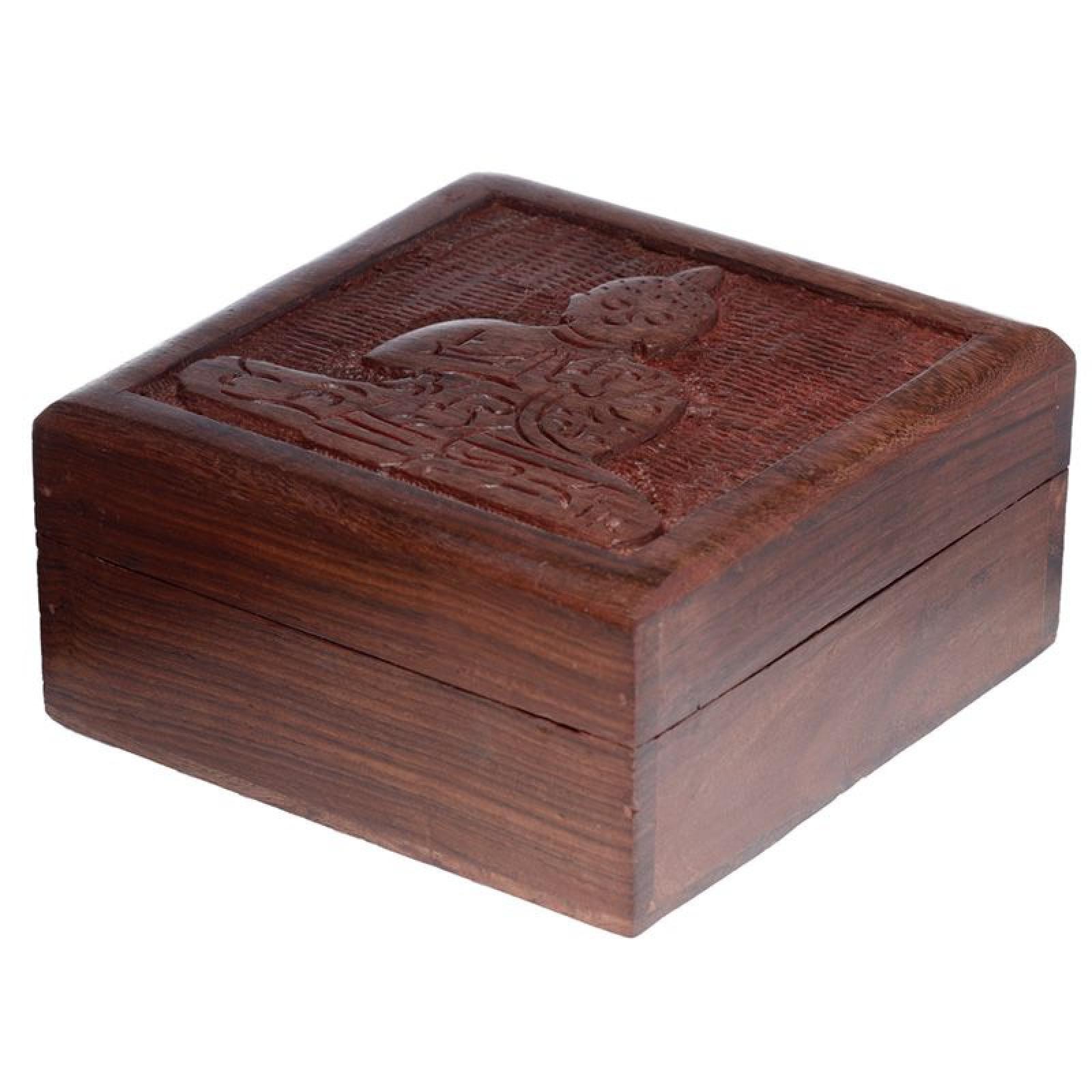 Sheesham Holz geschnitzter  Thai Buddha Schmuckdose