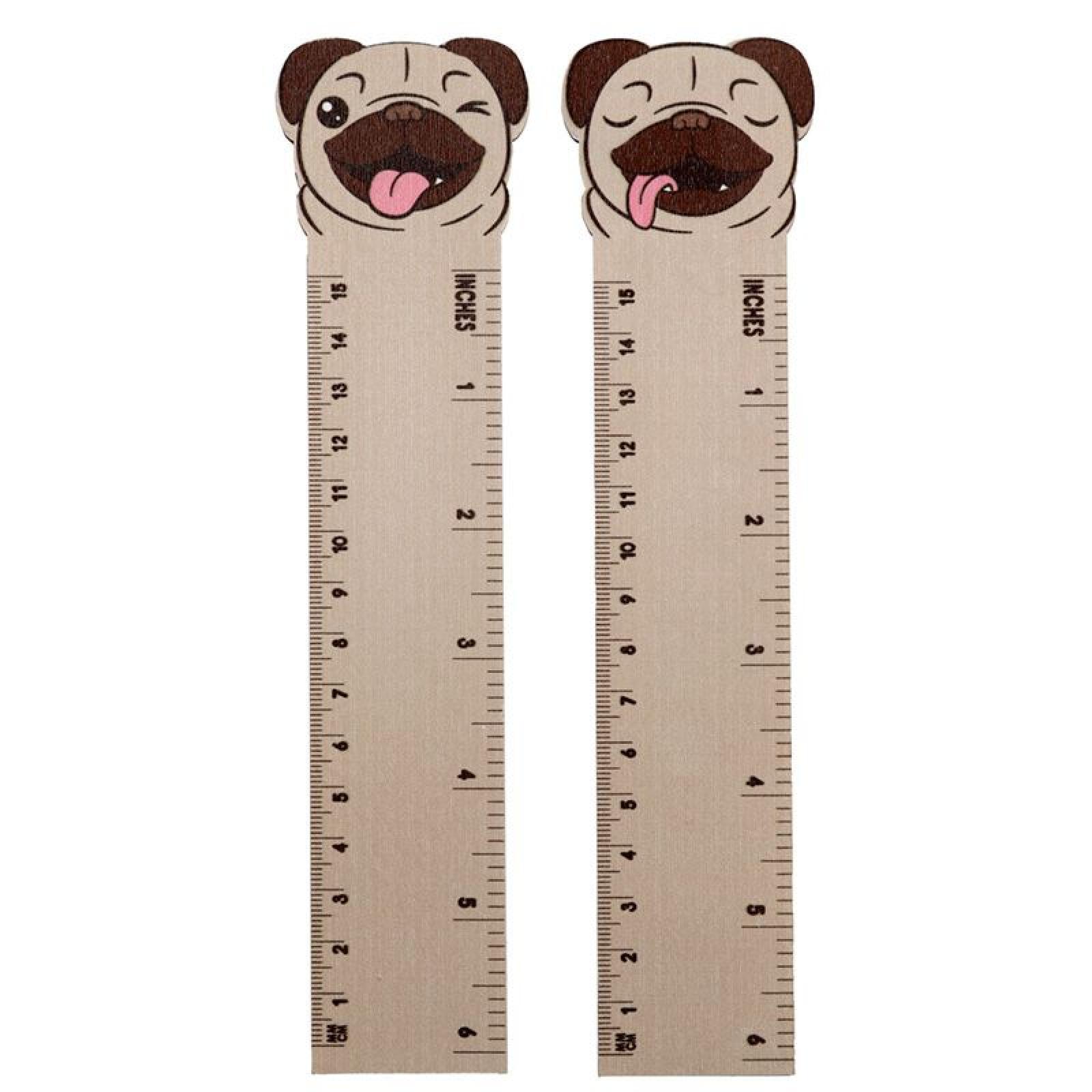 Mopps der Mops Hund Holzlineal mit geformter Spitze (15cm) (pro Stück)
