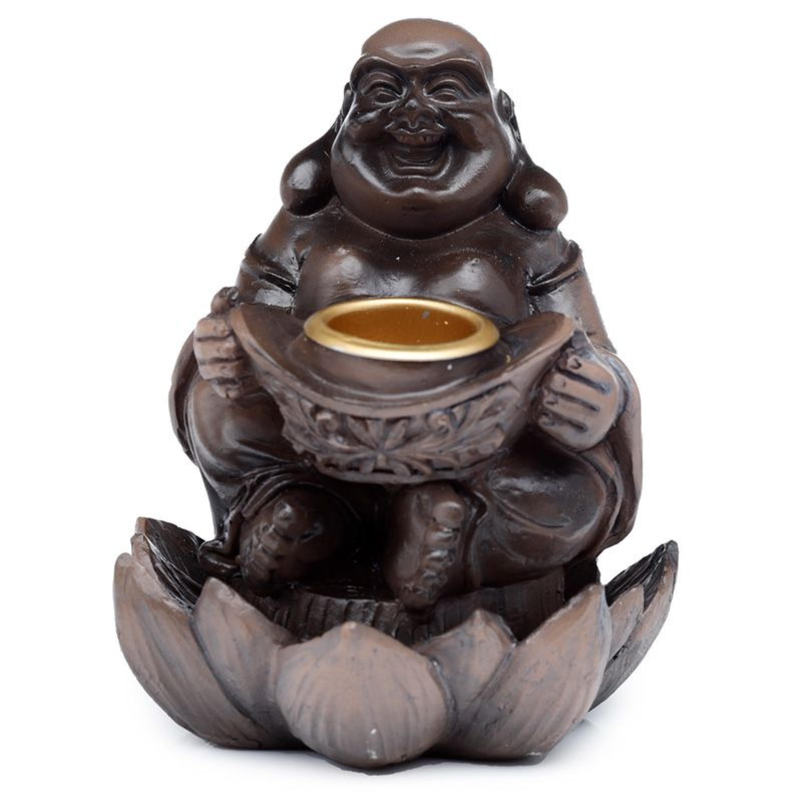 Peace of the East Frieden des Ostens  Holzeffekt Glücks-Buddha Backflow Rückfluss Räuchergefäß