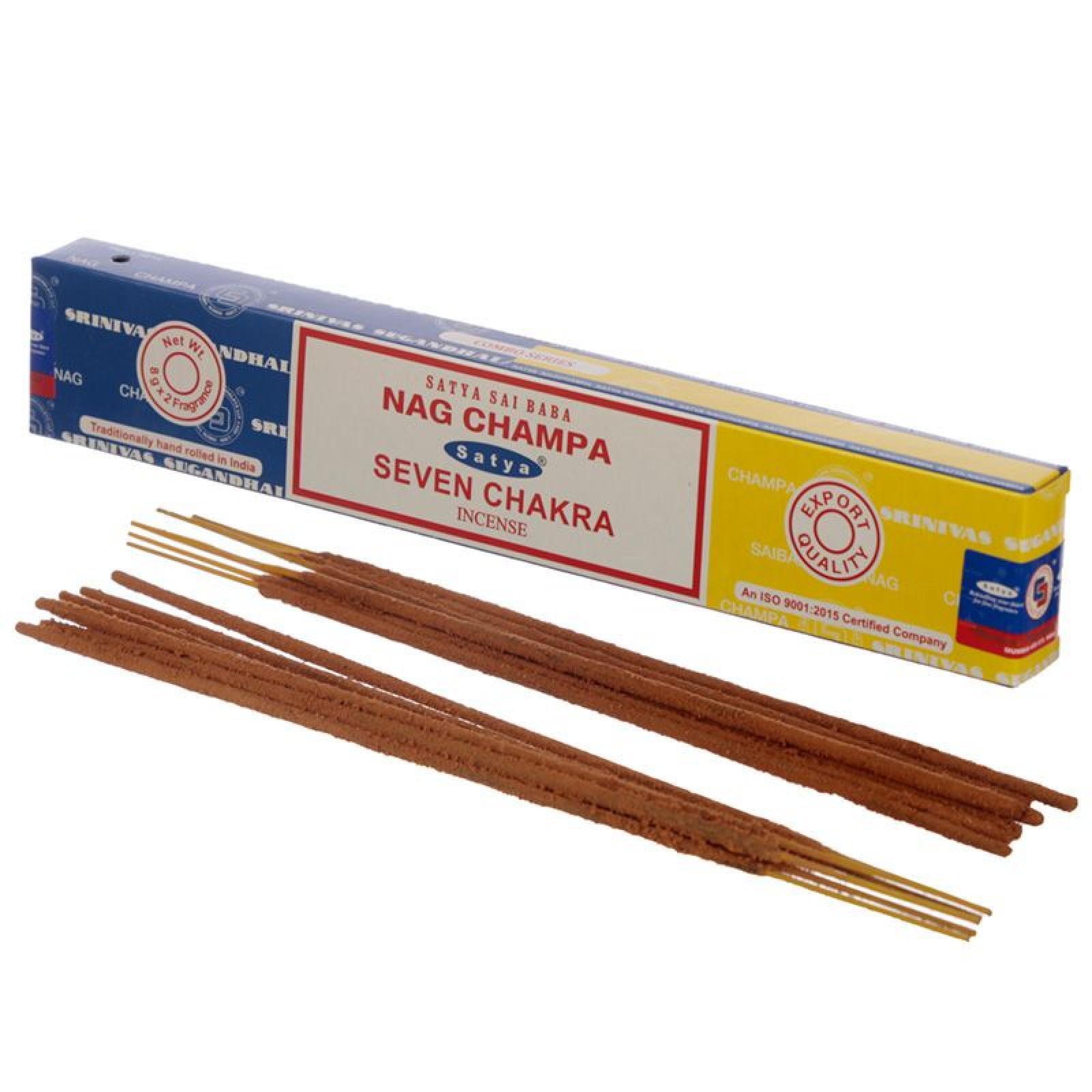 01333 Satya Nag Champa & Sieben Chakra Räucherstäbchen (pro Verpackung)
