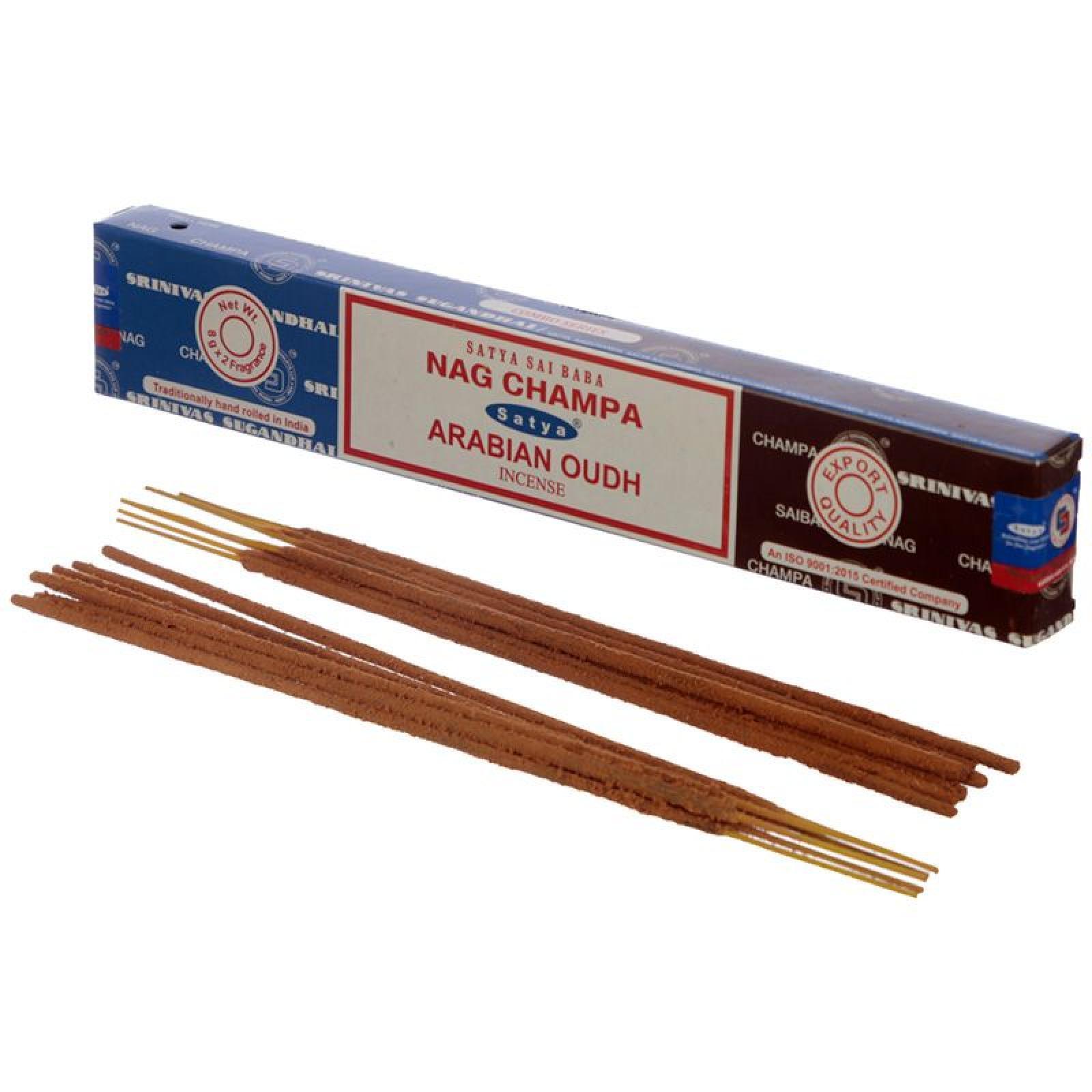 01302 Satya Nag Champa & Arabischer Oudh Räucherstäbchen (pro Verpackung)